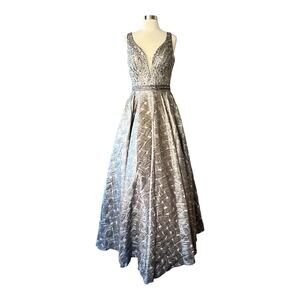 SAVOY Gold Dress Jacquard Beaded Sequins Ball Gown Strapless Princess Medium NWT